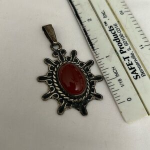 Vintage Taxco Traditions sterling.925 brown carnelian large sunburst penda